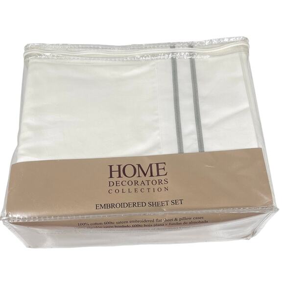 Home Decorators Twins Sheet Set Pillow Case Gray Stripe White Cotton Bedding New - Picture 1 of 7